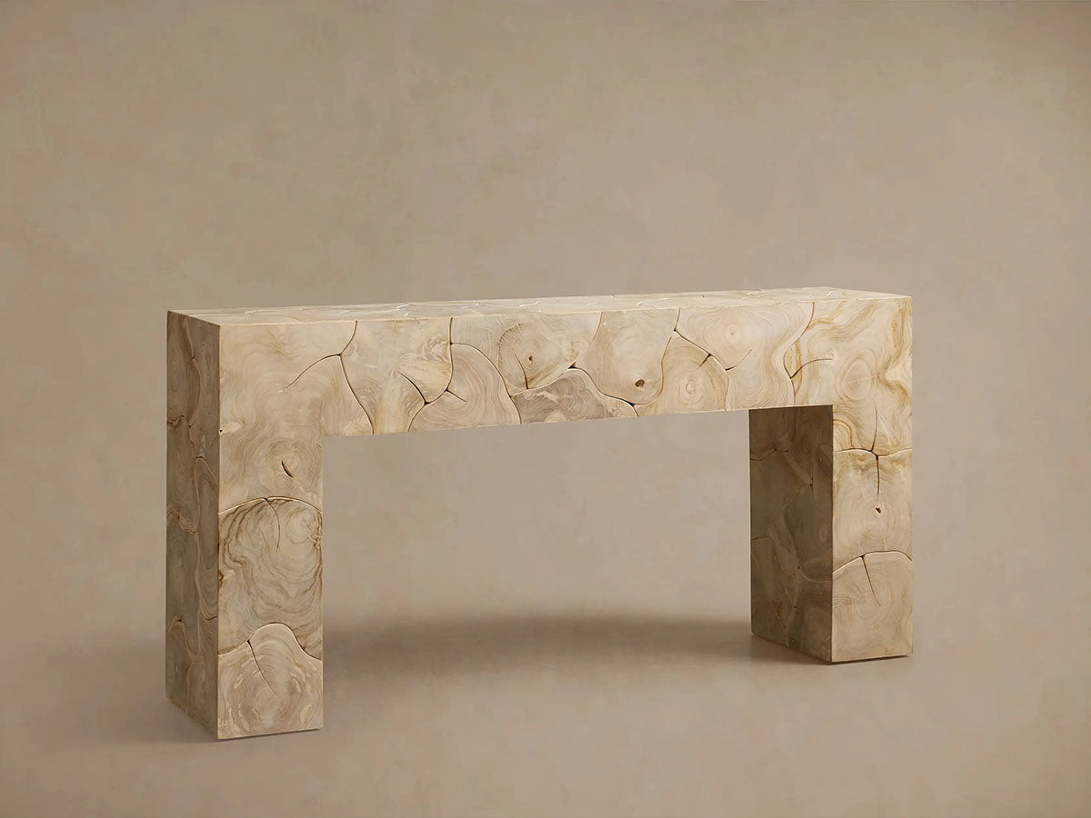 Kalmar Teak Heartwood Entrance Console Table Natural Style Hand-pieced Wood Hallway Entryway Table