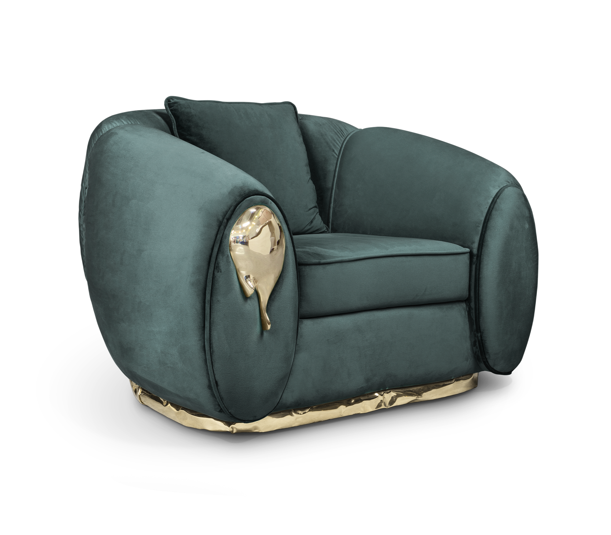 Luxury Sculptural Armchair with Polished Brass Accents & Vintage Contemporary Design