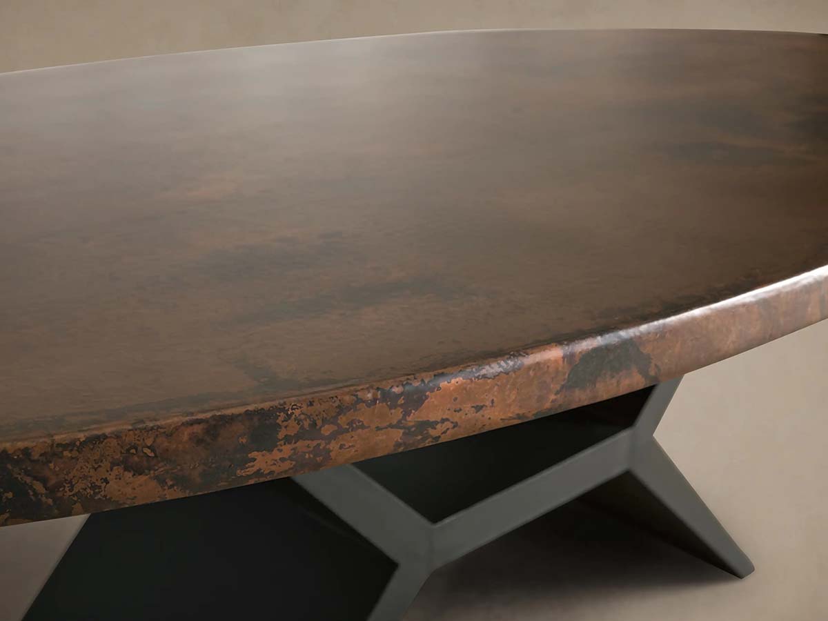 Recycled Metal Dining Table with Vertex Iron Base & One-of-a-Kind Surface
