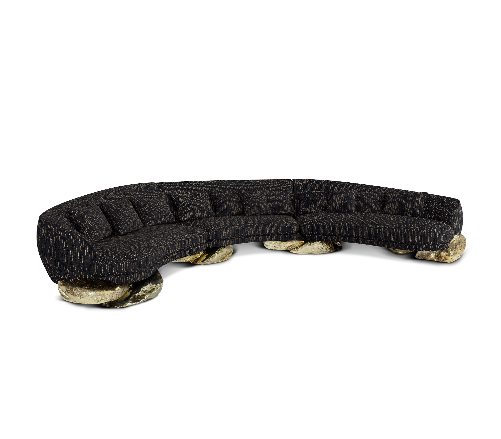 Luxury Sculptural Curved Sofa with Polished Hammered Brass Base & Organic Design