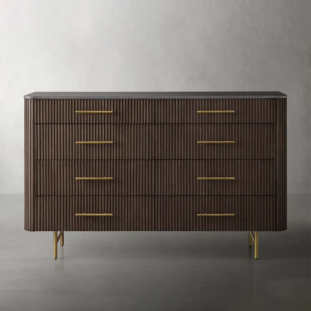 Finnley Wood Eight-Drawer Dresser with Marble or Bluestone Top Rural Chest Of 8-Drawers Cabinet