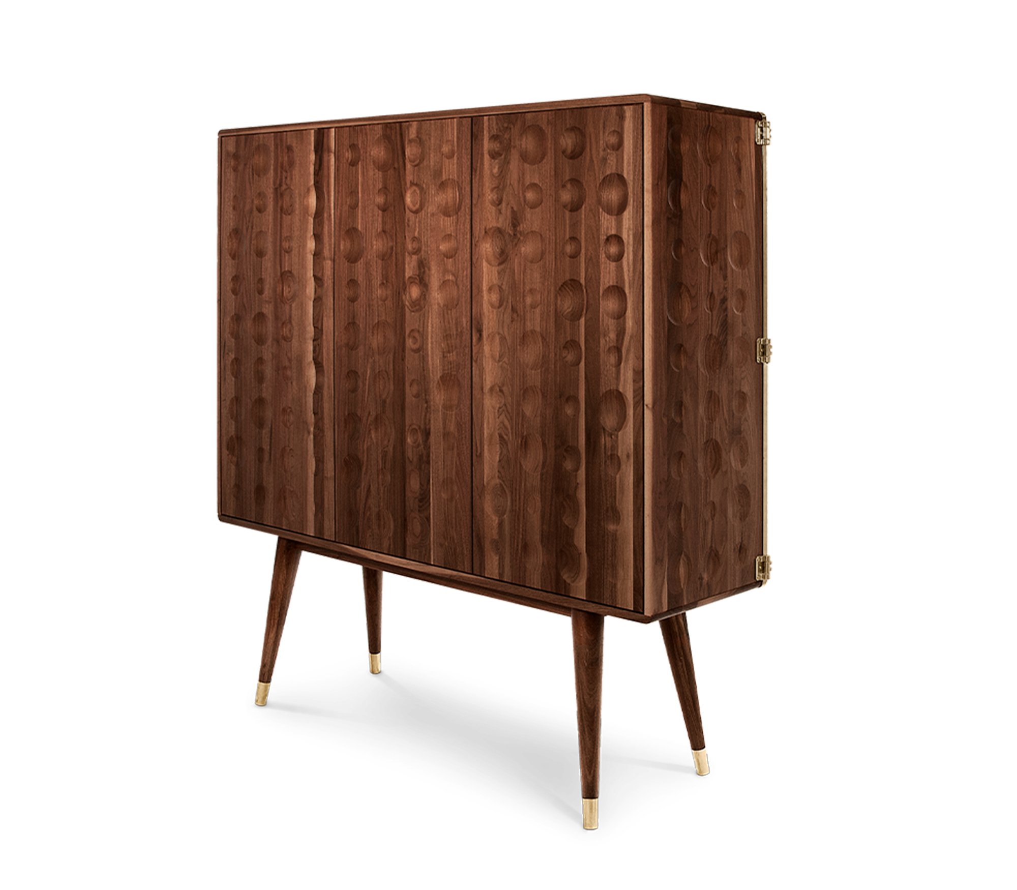 Luxury Walnut Bar Cabinet with Brass Accents & Hidden Storage