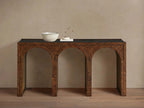 Hattie Wood Console Entryway Table with Natural Burl Veneers Arch Design Hallway Entrance Table