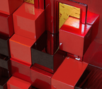 Luxury Display Cabinet with Geometric Pixel Design, Glass Shelves & Storage