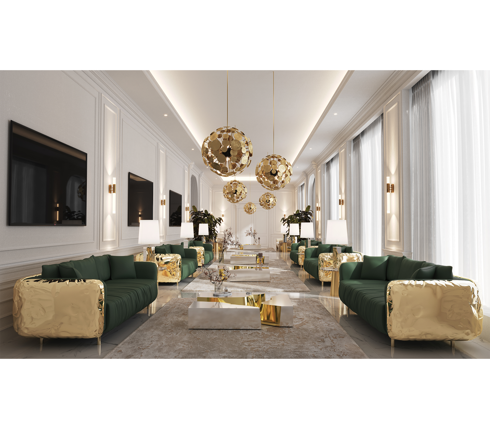 Luxury Imperfect Sculptural Sofa with Hammered Brass Frame & Artistic Design