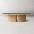 Astor Round Coffee Table Marble Top Oak Wood Base Sofa Center Tea Table