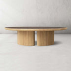Astor Round Coffee Table Marble Top Oak Wood Base Sofa Center Tea Table