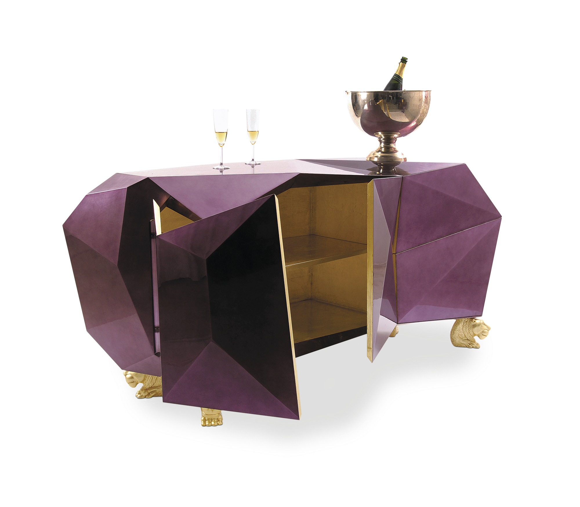 Luxury Diamond-Inspired Sideboard Cabinet with Black Gold Finish & Hidden Storage