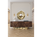 Luxury Gold Buffet Cabinet with Sculptural Metal Base & Hidden Storage