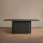 Finnley Rectangle Marble Stone Top Dining Table with Reeded Oak Wood Base