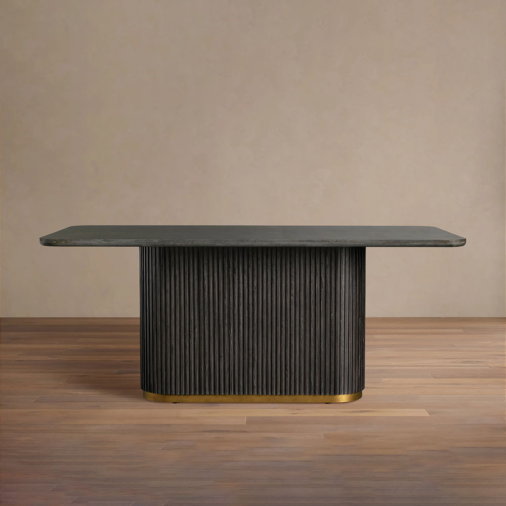 Finnley Rectangle Marble Stone Top Dining Table with Reeded Oak Wood Base