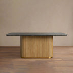 Finnley Rectangle Marble Stone Top Dining Table with Reeded Oak Wood Base