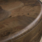Pola Wood Round Plinth Coffee Table with Bare Steel Panels Base Wabi-Sabi Sytle Living Room Center Ash Tea Table