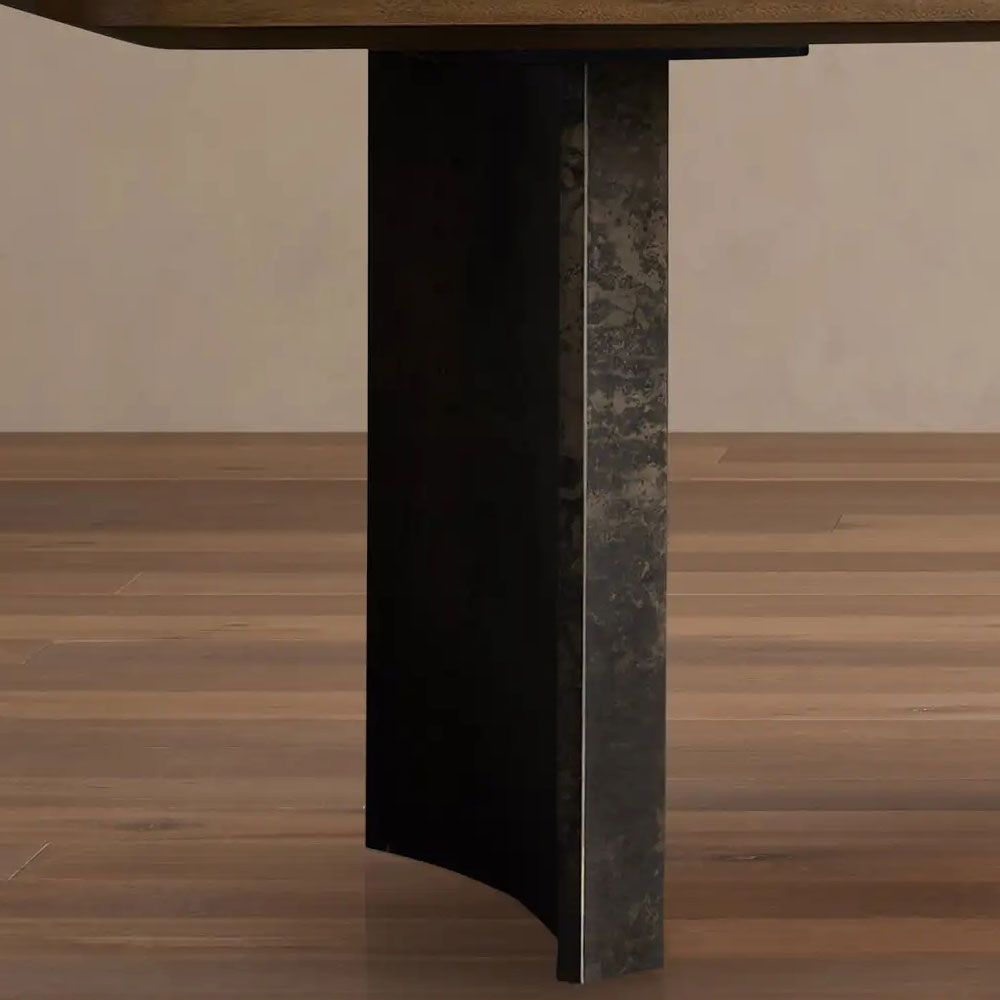Polanco Wood Rectangular Dining Table with Steel Panels Base
