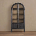 Hattie Glass Tall Display Cabinet with Oak Wood Living Room Storage Cabinet