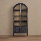 Hattie Glass Tall Display Cabinet with Oak Wood Living Room Storage Cabinet