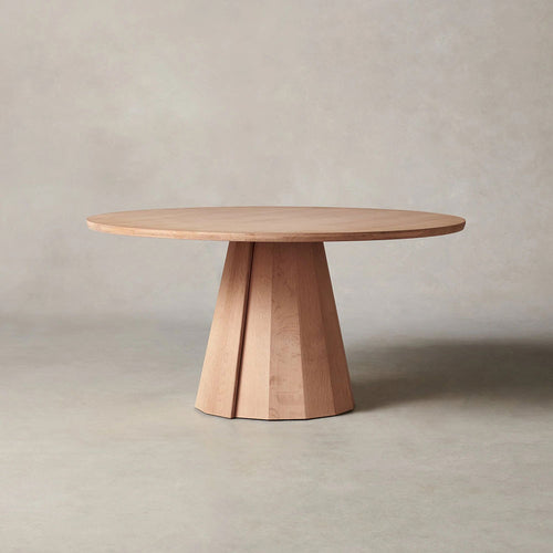 Brank White Oak Wood Round Dining Table with Cone Base