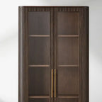 Finnley Glass Door Tall Display Cabinet Solid Wood Side Cabinet Bookcase