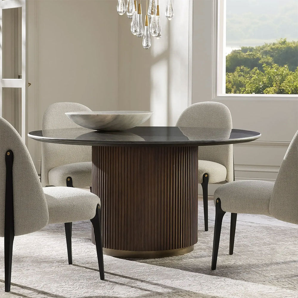 Finnley Round Marble Stone Top With Wood Plinth Bases