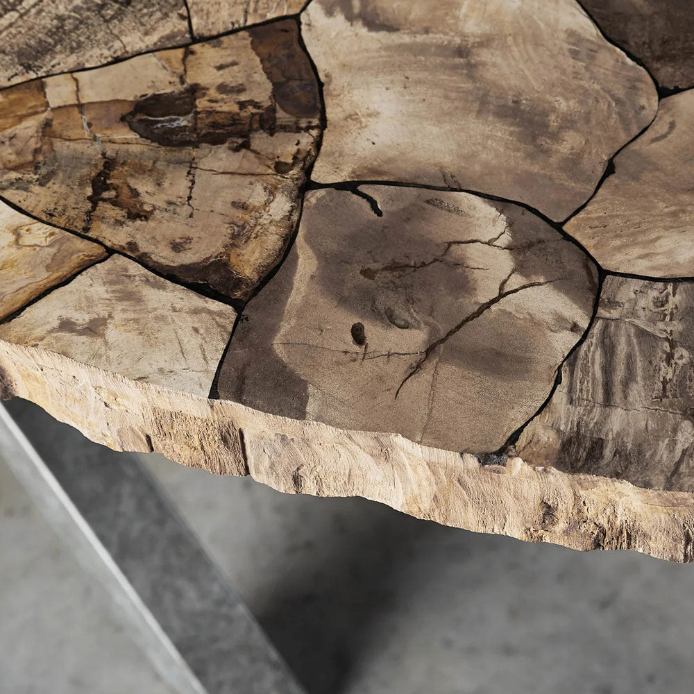 Petra Natural Stone Rectangular Dining Table with Iron Base