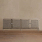 Pearson Mindi TV Stand Woven Cane Cabinet Doors Media Console Entrance Table Wood Sideboard Television Storage Unit Entryways Table