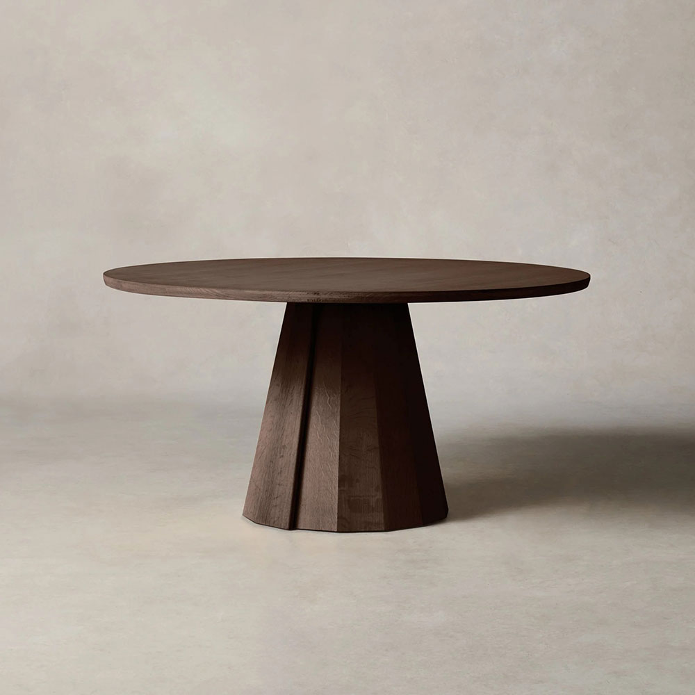 Brank White Oak Wood Round Dining Table With Cone Base