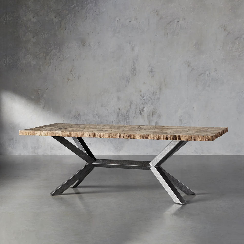 Petra Natural Stone Rectangular Dining Table with Iron Base