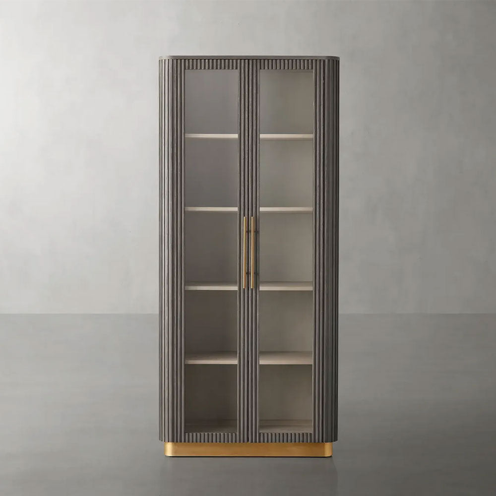 Finnley Glass Door Tall Display Cabinet Solid Wood Side Cabinet Bookcase