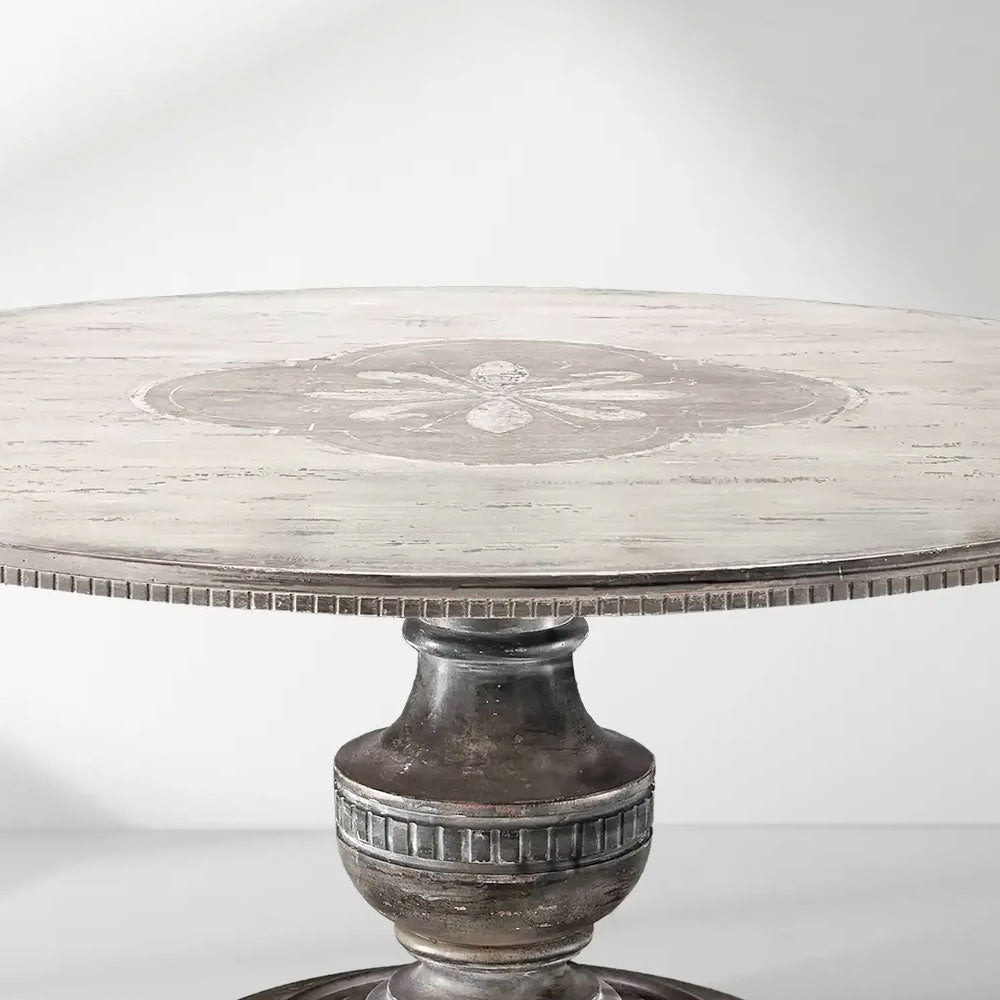Florence Round Poplar Wood Dining Table with Hand-Painted Center Floral Bell’Arte