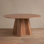 Cortina Wood Round Dining Table Sculptural Wave Base in American Walnut with Romania Style