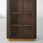Finnley Glass Door Tall Display Cabinet Solid Wood Side Cabinet Bookcase