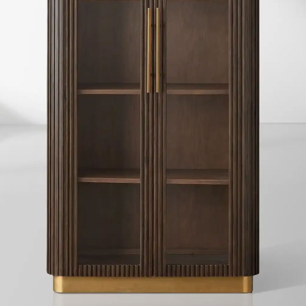 Finnley Glass Door Tall Display Cabinet Solid Wood Side Cabinet Bookcase