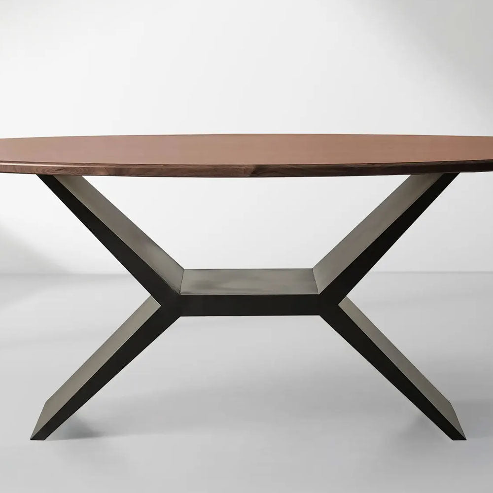Jacob Contemporary Wood Oval Dining Table with Vertex Solid Iron Base