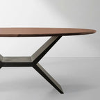 Jacob Contemporary Wood Oval Dining Table with Vertex Solid Iron Base