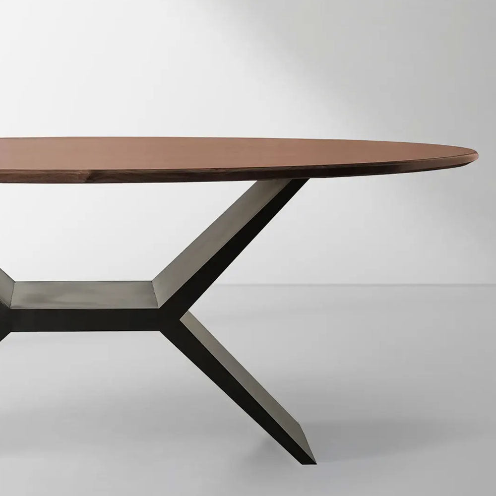 Jacob Contemporary Wood Oval Dining Table with Vertex Solid Iron Base