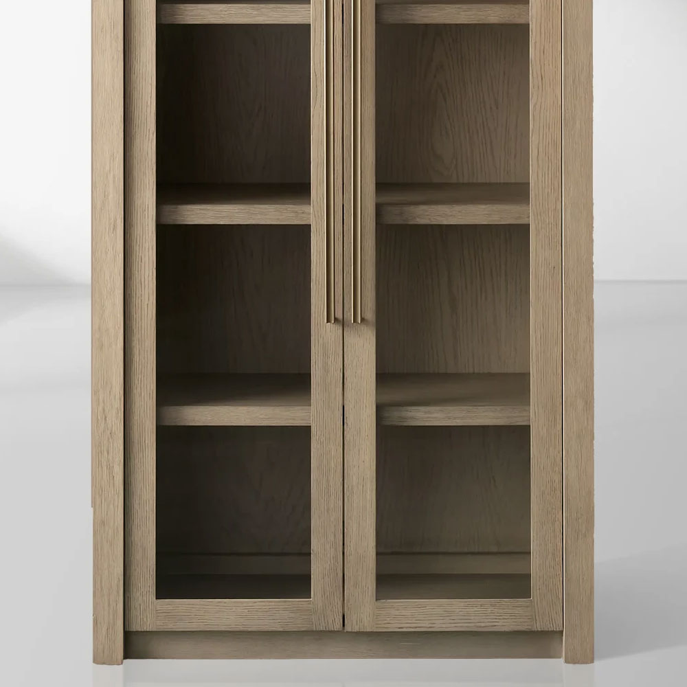 Bodhi White Oak Glass Door Display Cabinet Living Side Tall Cabinet Wood Bookcase