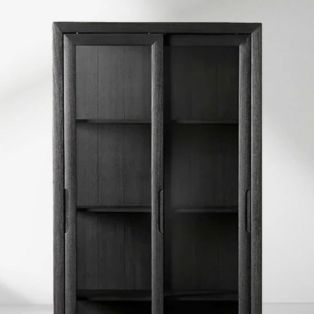 Avenue Ash Wood Tall Display Cabinet with Glass Doors Living Side Cabinet