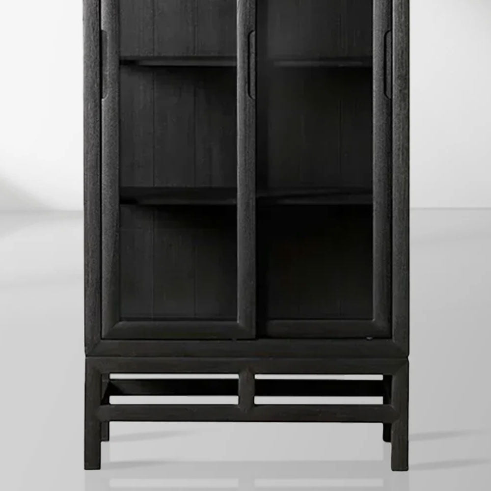 Avenue Ash Wood Tall Display Cabinet with Glass Doors Living Side Cabinet