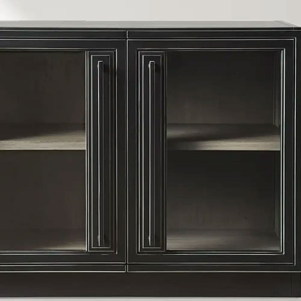 Classic French Factory Sideboard with Tempered Glass Doors Wood Buffet Entryway Cabinet