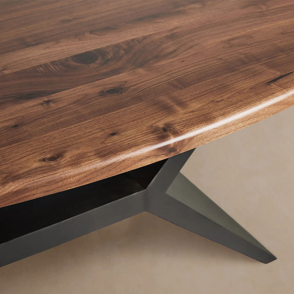 Jacob Contemporary Wood Oval Dining Table with Vertex Solid Iron Base
