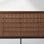 Arden 3D Textured Walnut Sideboard Buffet Cabinet Wood Living Room Storage Cabinet With Black Metal Legs