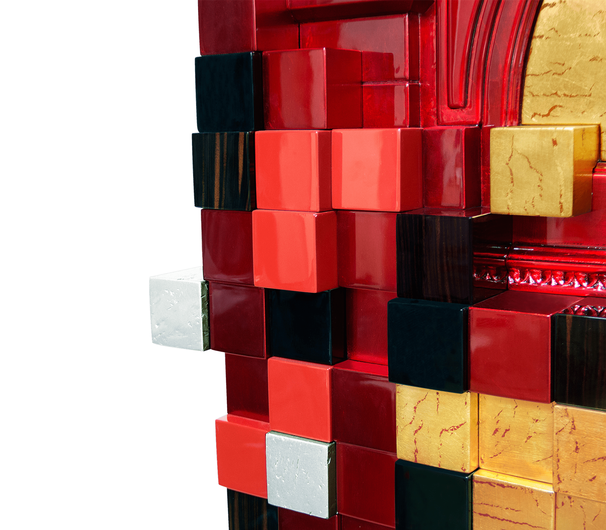 Luxury Display Cabinet with Geometric Pixel Design, Glass Shelves & Storage