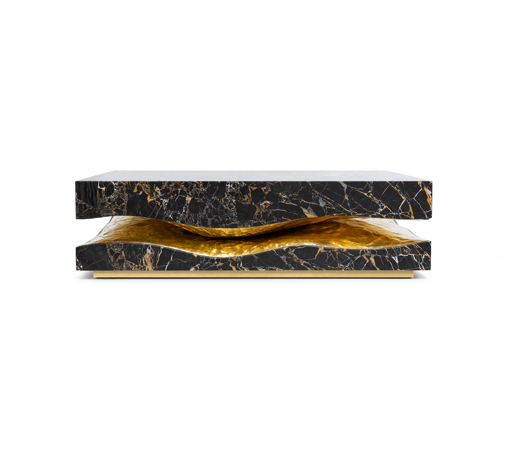 Luxury Carrara Marble Coffee Table with Sculptural Brass Frame & Organic Design