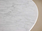 Saint Germain Round Stone Dining Table with Carrara Marble Top Wood Rennes Base
