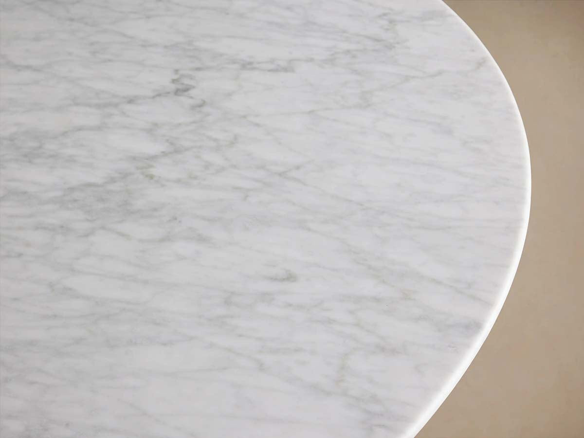 Saint Germain Round Stone Dining Table with Carrara Marble Top Wood Rennes Base