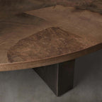Pola Wood Round Coffee Table with Ash Wood Top Weathered Steel Base Wabi-Sabi Style Living Room Center Tea Table