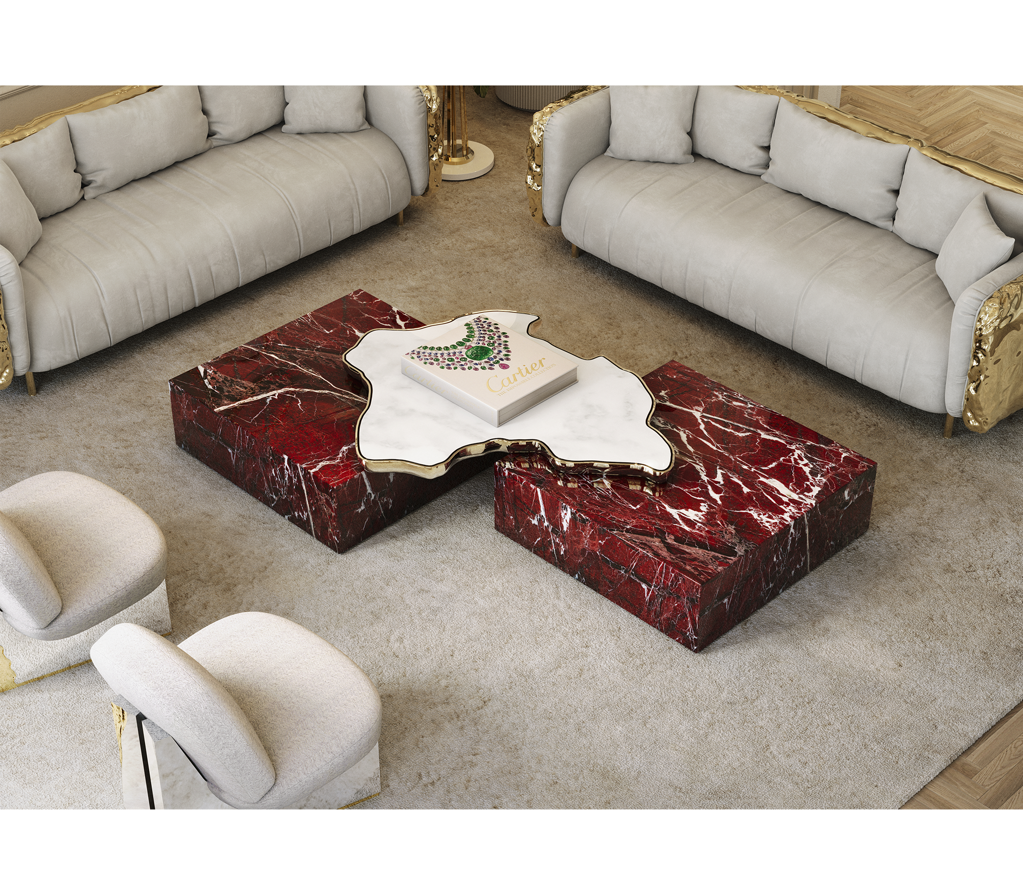 Luxury Black & White Coffee Table with Sculptural Design & High Gloss Finish