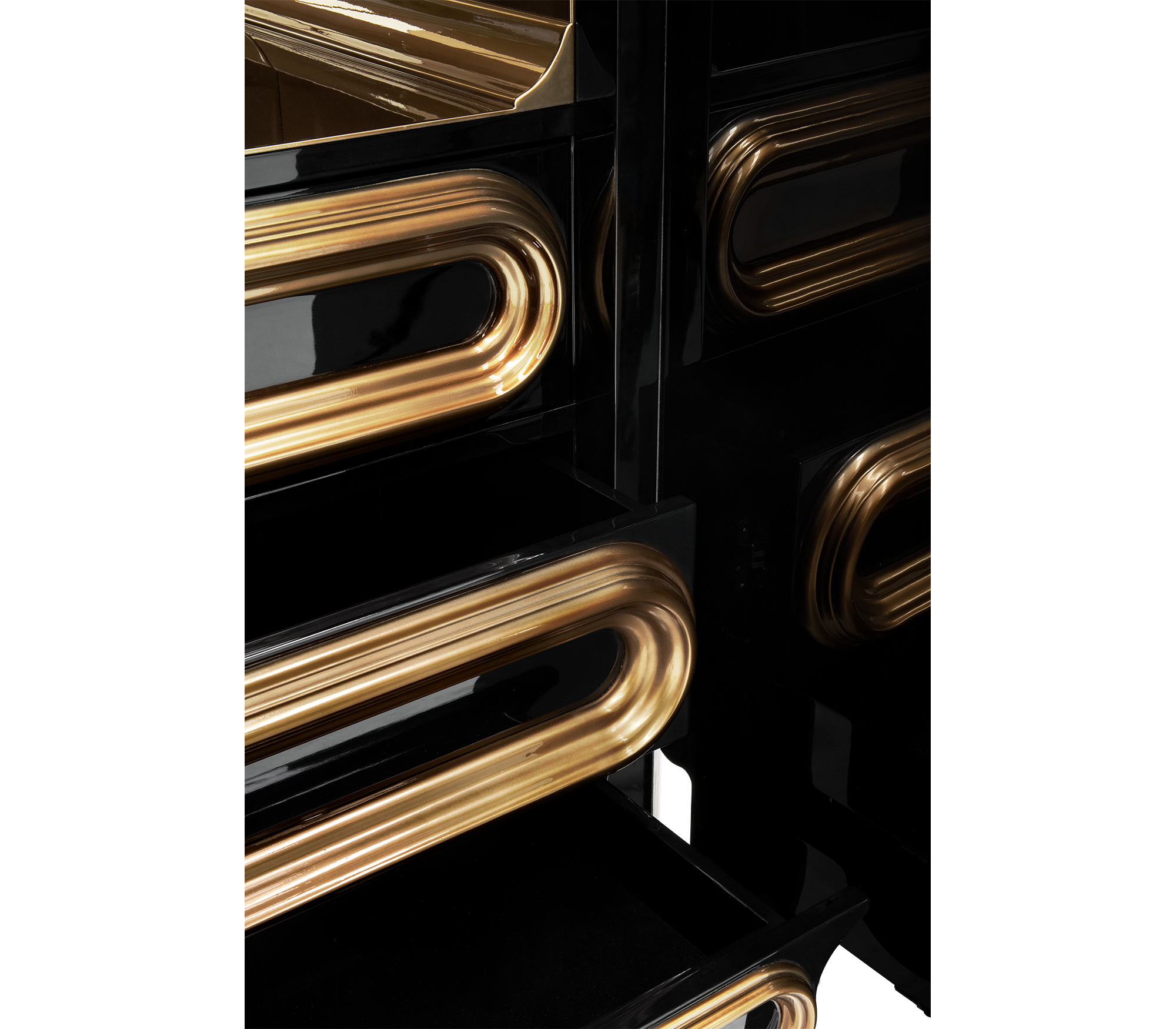Luxury Bar Cabinet with Brass Tube Design, Glass Shelves & Hidden Storage