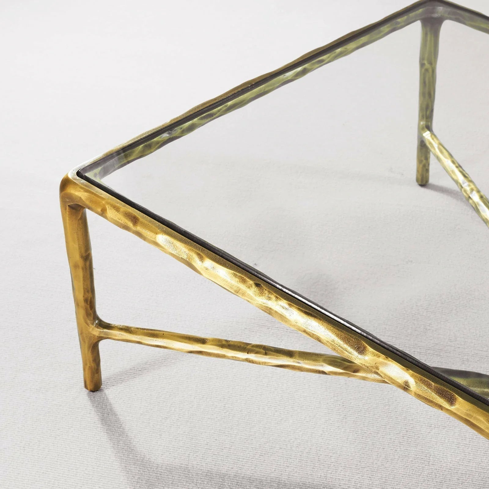 Thaddeus Metal Rectangular Glass Coffee Table Hand-Forged Living Sofa Center Tea Table
