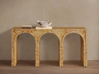 Hattie Wood Console Entryway Table with Natural Burl Veneers Arch Design Hallway Entrance Table